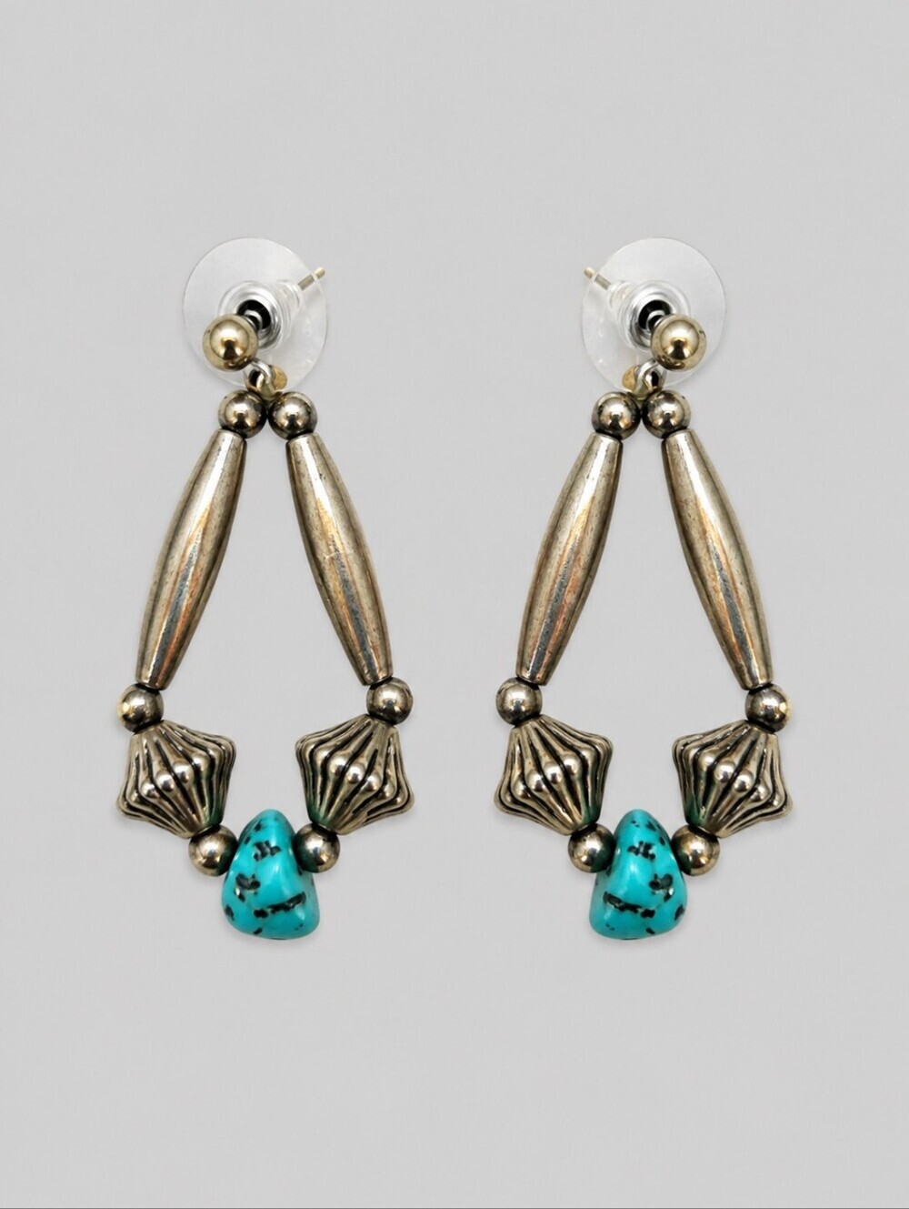 HANDMADE Turquoise Beaded Hoop Dangle Post Earrings